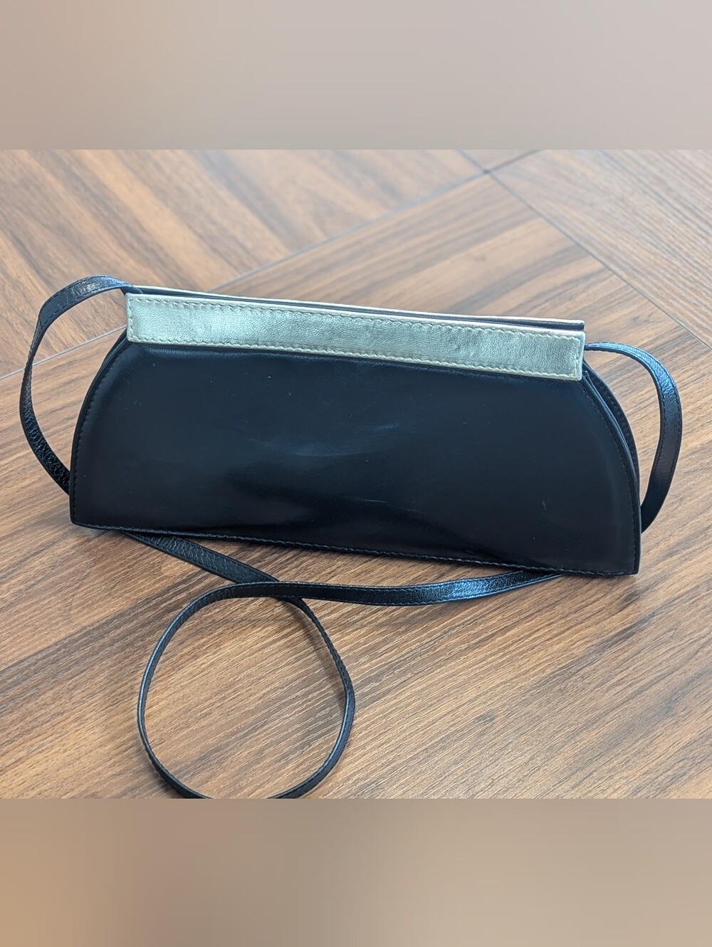 Vintage Jacques Vert Smooth Black Leather Evening Clutch Bag Made in Italy